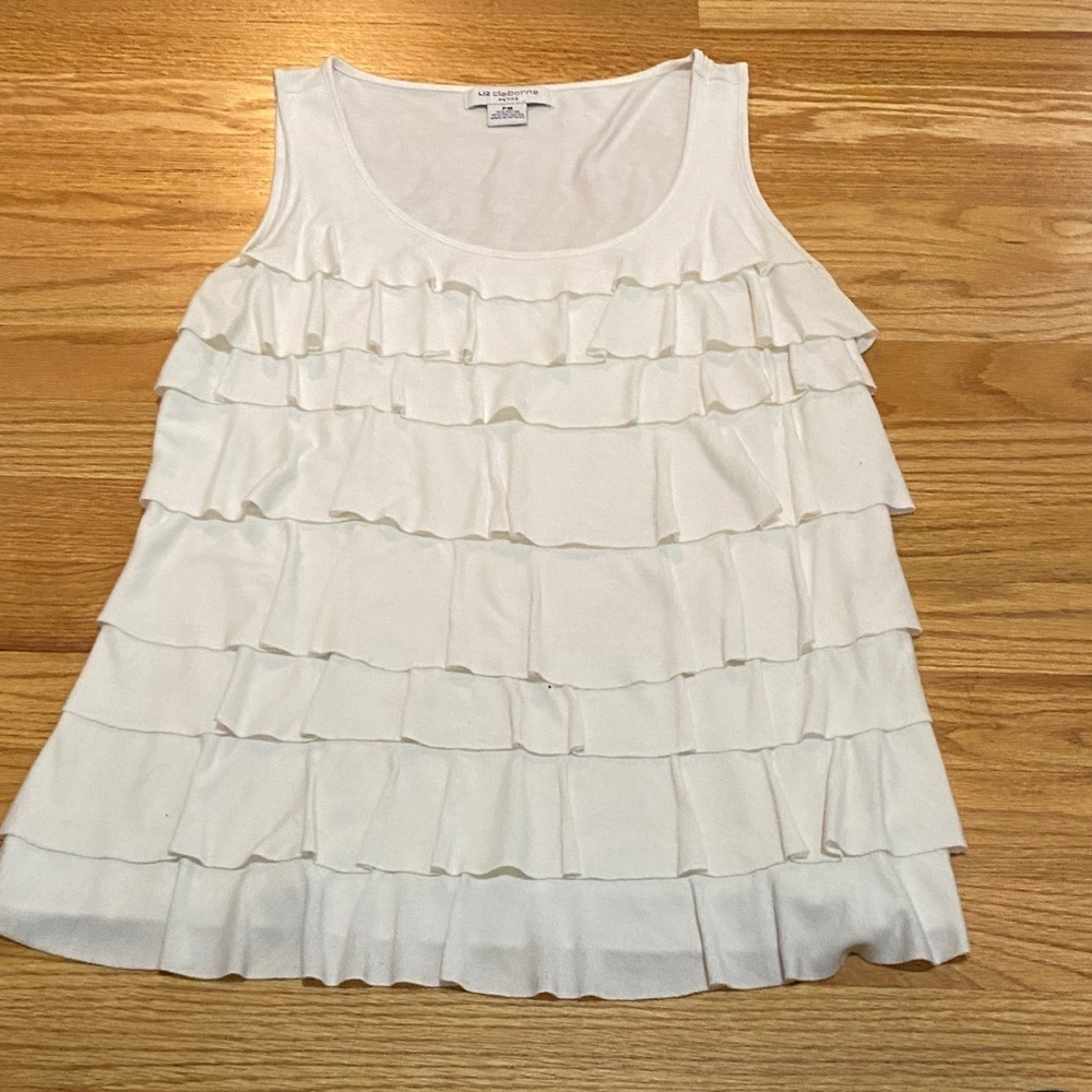 Liz Claiborne White Ruffle Tank Top